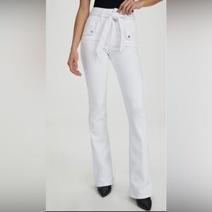 Veronica Beard Giselle Belted High Rise Skinny Flare Jeans in White 29